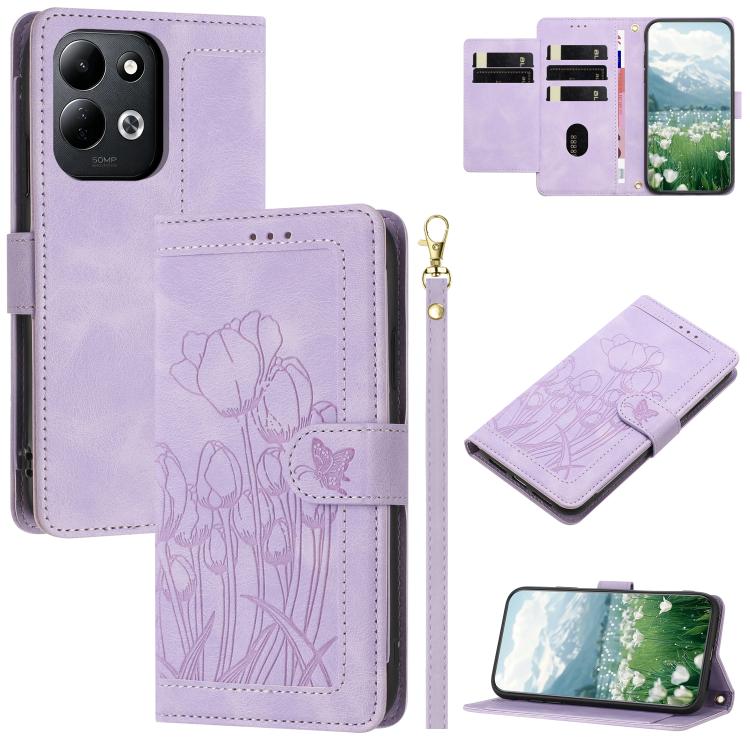 Tulips Embossed Leather Phone Case with Lanyard, For Redmi Note 17 4G Global 169.7mm, For Redmi 17C 5G, For Redmi 17 5G / 4G Global 170mm, For Redmi 17C 4G, For Redmi 15a 5G, For Redmi Note 15 Pro+ 5G Global 163.3mm, For Redmi Note 15 5G / 4G Global 16...