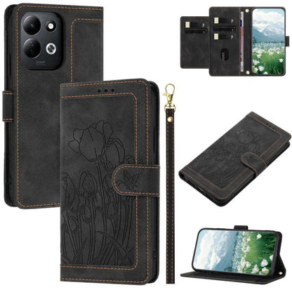 Tulips Embossed Leather Phone Case with Lanyard, For Redmi Note 17 4G Global 169.7mm, For Redmi 17C 5G, For Redmi 17 5G / 4G Global 170mm, For Redmi 17C 4G, For Redmi 15a 5G, For Redmi Note 15 Pro+ 5G Global 163.3mm, For Redmi Note 15 5G / 4G Global 16...