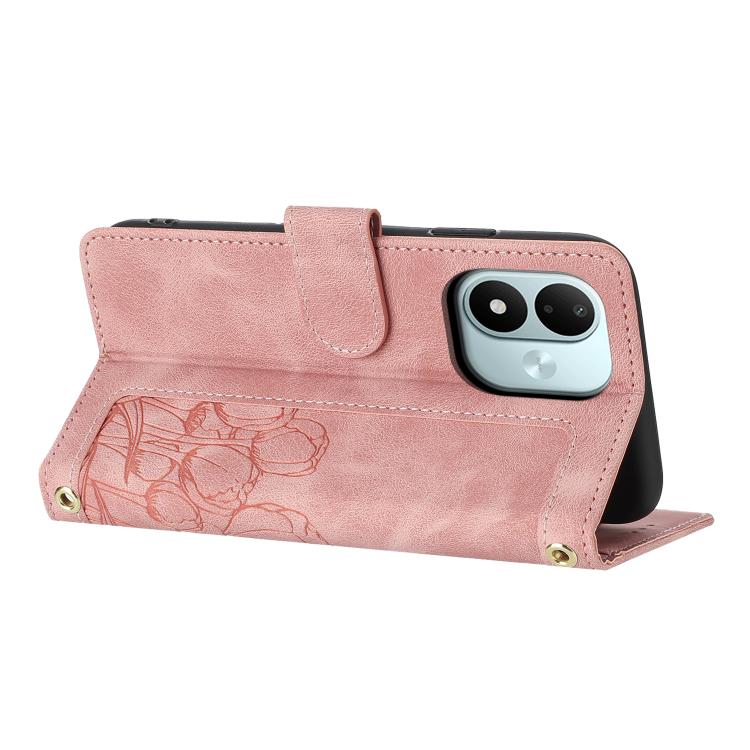 Tulips Embossed Leather Phone Case with Lanyard, For Redmi Note 17 4G Global 169.7mm, For Redmi 17C 5G, For Redmi 17 5G / 4G Global 170mm, For Redmi 17C 4G, For Redmi 15a 5G, For Redmi Note 15 Pro+ 5G Global 163.3mm, For Redmi Note 15 5G / 4G Global 16...