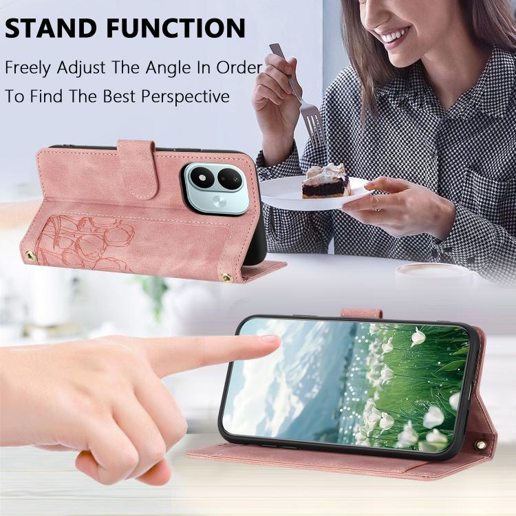 Tulips Embossed Leather Phone Case with Lanyard, For Redmi Note 17 4G Global 169.7mm, For Redmi 17C 5G, For Redmi 17 5G / 4G Global 170mm, For Redmi 17C 4G, For Redmi 15a 5G, For Redmi Note 15 Pro+ 5G Global 163.3mm, For Redmi Note 15 5G / 4G Global 16...