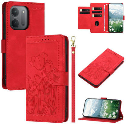 Tulips Embossed Leather Phone Case with Lanyard, For Redmi Note 17 4G Global 169.7mm, For Redmi 17C 5G, For Redmi 17 5G / 4G Global 170mm, For Redmi 17C 4G, For Redmi 15a 5G, For Redmi Note 15 Pro+ 5G Global 163.3mm, For Redmi Note 15 5G / 4G Global 16...