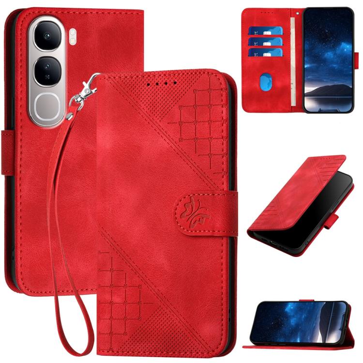 Grid Butterfly Embossed Pattern Leather Phone Case with Lanyard, For vivo V50 Lite 4G / 5G, For vivo Y39 5G, For vivo Y29s 5G / Y04 4G Global, For vivo Y29 4G, For vivo V50, For vivo Y300 / V40 Lite 4G / 5G IDN, For vivo X200 Pro, For vivo S19 Pro     ...