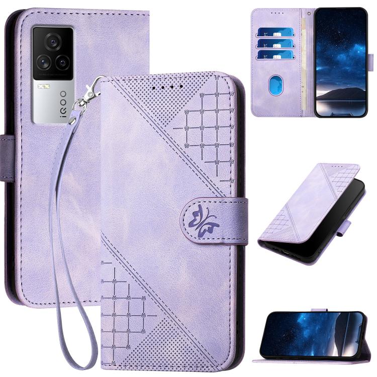 Grid Butterfly Embossed Pattern Leather Phone Case with Lanyard, For vivo V50 Lite 4G / 5G, For vivo Y39 5G, For vivo Y29s 5G / Y04 4G Global, For vivo Y29 4G, For vivo V50, For vivo Y300 / V40 Lite 4G / 5G IDN, For vivo X200 Pro, For vivo S19 Pro     ...