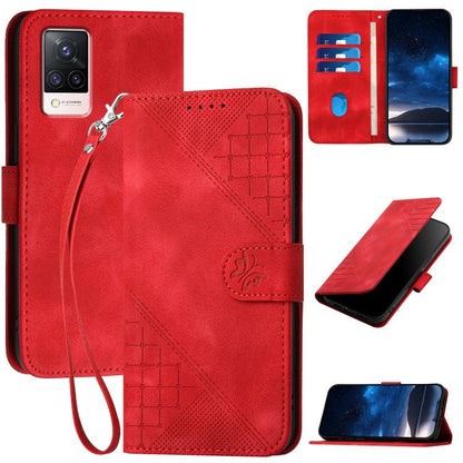 Grid Butterfly Embossed Pattern Leather Phone Case with Lanyard, For vivo S9