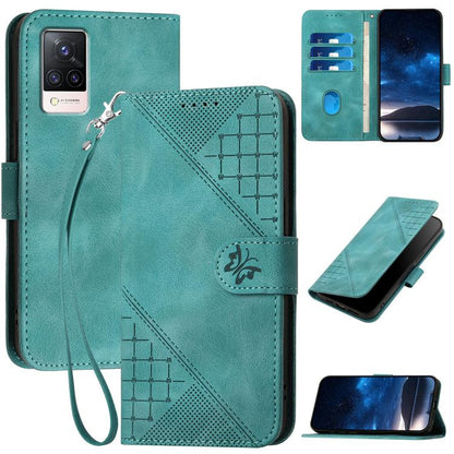 Grid Butterfly Embossed Pattern Leather Phone Case with Lanyard, For vivo S9