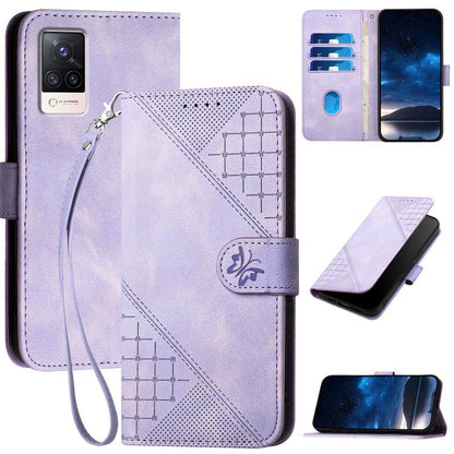 Grid Butterfly Embossed Pattern Leather Phone Case with Lanyard, For vivo S9