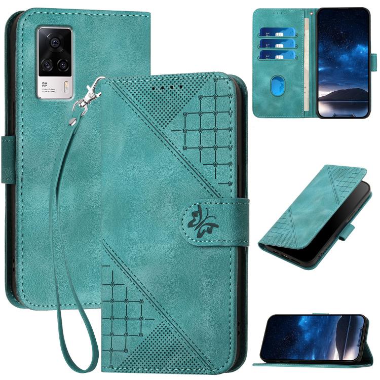 Grid Butterfly Embossed Pattern Leather Phone Case with Lanyard, For vivo V50 Lite 4G / 5G, For vivo Y39 5G, For vivo Y29s 5G / Y04 4G Global, For vivo Y29 4G, For vivo V50, For vivo Y300 / V40 Lite 4G / 5G IDN, For vivo X200 Pro, For vivo S19 Pro     ...