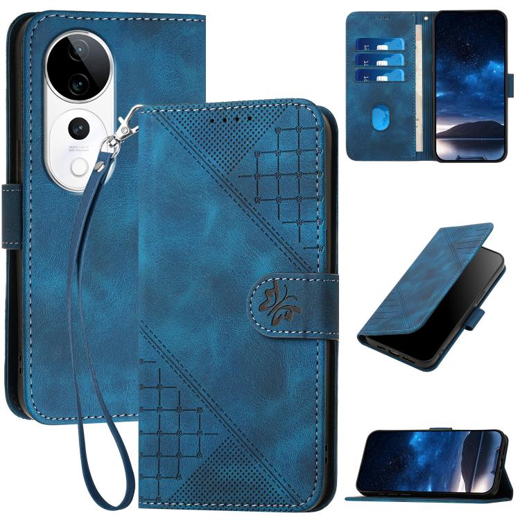 Grid Butterfly Embossed Pattern Leather Phone Case with Lanyard, For vivo V50 Lite 4G / 5G, For vivo Y39 5G, For vivo Y29s 5G / Y04 4G Global, For vivo Y29 4G, For vivo V50, For vivo Y300 / V40 Lite 4G / 5G IDN, For vivo X200 Pro, For vivo S19 Pro     ...