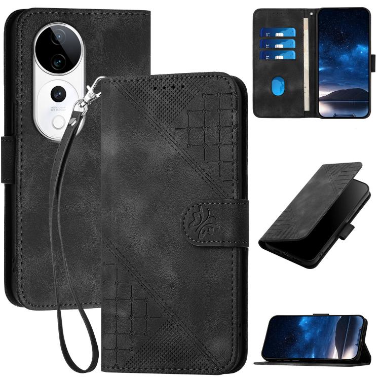 Grid Butterfly Embossed Pattern Leather Phone Case with Lanyard, For vivo V50 Lite 4G / 5G, For vivo Y39 5G, For vivo Y29s 5G / Y04 4G Global, For vivo Y29 4G, For vivo V50, For vivo Y300 / V40 Lite 4G / 5G IDN, For vivo X200 Pro, For vivo S19 Pro     ...