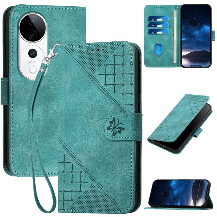Grid Butterfly Embossed Pattern Leather Phone Case with Lanyard, For vivo V50 Lite 4G / 5G, For vivo Y39 5G, For vivo Y29s 5G / Y04 4G Global, For vivo Y29 4G, For vivo V50, For vivo Y300 / V40 Lite 4G / 5G IDN, For vivo X200 Pro, For vivo S19 Pro     ...