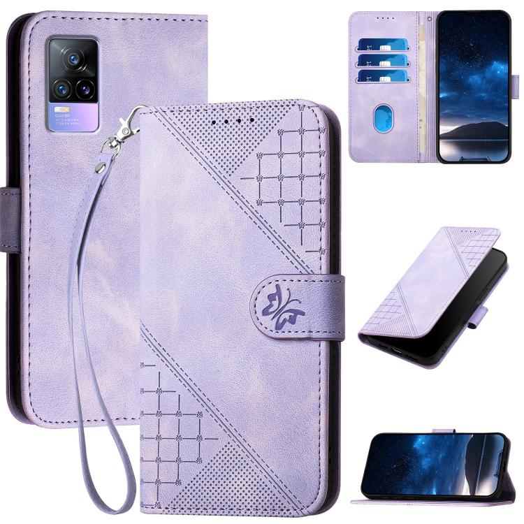 Grid Butterfly Embossed Pattern Leather Phone Case with Lanyard, For vivo V50 Lite 4G / 5G, For vivo Y39 5G, For vivo Y29s 5G / Y04 4G Global, For vivo Y29 4G, For vivo V50, For vivo Y300 / V40 Lite 4G / 5G IDN, For vivo X200 Pro, For vivo S19 Pro     ...