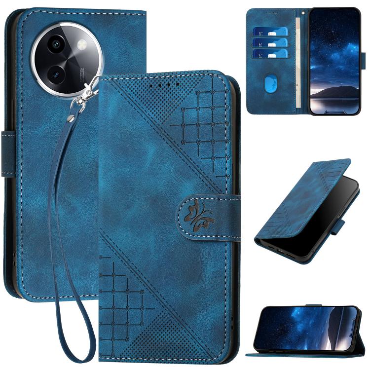 Grid Butterfly Embossed Pattern Leather Phone Case with Lanyard, For vivo V50 Lite 4G / 5G, For vivo Y39 5G, For vivo Y29s 5G / Y04 4G Global, For vivo Y29 4G, For vivo V50, For vivo Y300 / V40 Lite 4G / 5G IDN, For vivo X200 Pro, For vivo S19 Pro     ...