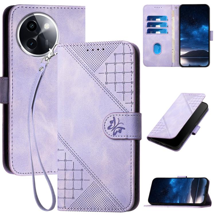 Grid Butterfly Embossed Pattern Leather Phone Case with Lanyard, For vivo V50 Lite 4G / 5G, For vivo Y39 5G, For vivo Y29s 5G / Y04 4G Global, For vivo Y29 4G, For vivo V50, For vivo Y300 / V40 Lite 4G / 5G IDN, For vivo X200 Pro, For vivo S19 Pro     ...