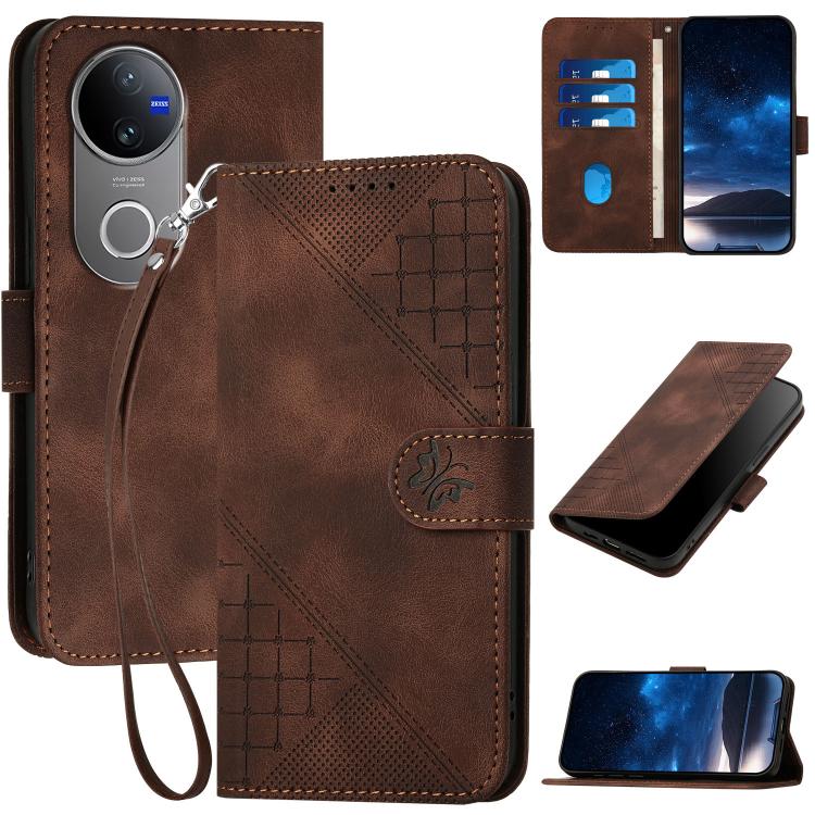Grid Butterfly Embossed Pattern Leather Phone Case with Lanyard, For vivo V50 Lite 4G / 5G, For vivo Y39 5G, For vivo Y29s 5G / Y04 4G Global, For vivo Y29 4G, For vivo V50, For vivo Y300 / V40 Lite 4G / 5G IDN, For vivo X200 Pro, For vivo S19 Pro     ...