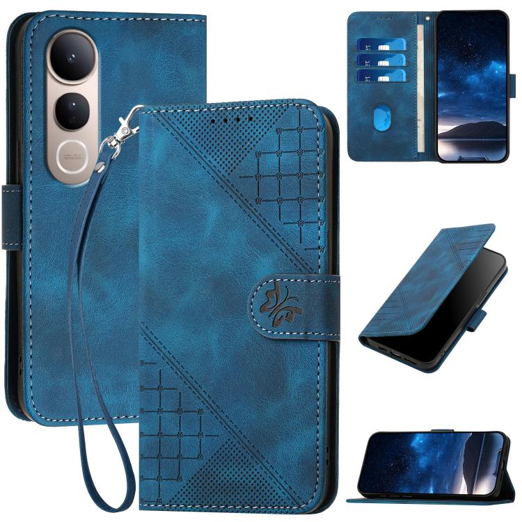 Grid Butterfly Embossed Pattern Leather Phone Case with Lanyard, For vivo V50 Lite 4G / 5G, For vivo Y39 5G, For vivo Y29s 5G / Y04 4G Global, For vivo Y29 4G, For vivo V50, For vivo Y300 / V40 Lite 4G / 5G IDN, For vivo X200 Pro, For vivo S19 Pro     ...