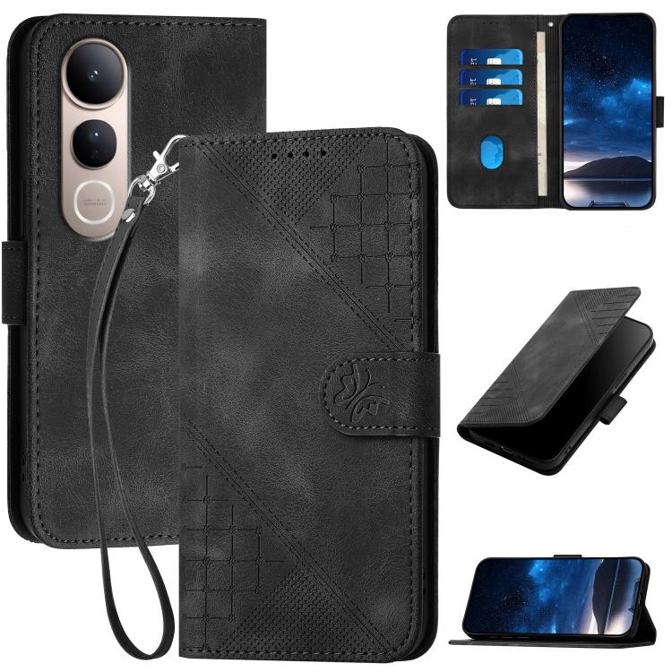 Grid Butterfly Embossed Pattern Leather Phone Case with Lanyard, For vivo V50 Lite 4G / 5G, For vivo Y39 5G, For vivo Y29s 5G / Y04 4G Global, For vivo Y29 4G, For vivo V50, For vivo Y300 / V40 Lite 4G / 5G IDN, For vivo X200 Pro, For vivo S19 Pro     ...
