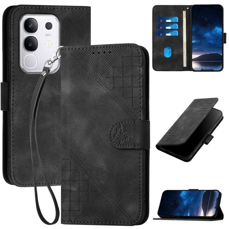 Grid Butterfly Embossed Pattern Leather Phone Case with Lanyard, For vivo V50 Lite 4G / 5G, For vivo Y39 5G, For vivo Y29s 5G / Y04 4G Global, For vivo Y29 4G, For vivo V50, For vivo Y300 / V40 Lite 4G / 5G IDN, For vivo X200 Pro, For vivo S19 Pro     ...