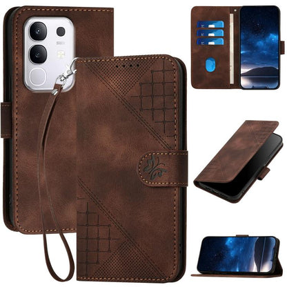 Grid Butterfly Embossed Pattern Leather Phone Case with Lanyard, For vivo V50 Lite 4G / 5G, For vivo Y39 5G, For vivo Y29s 5G / Y04 4G Global, For vivo Y29 4G, For vivo V50, For vivo Y300 / V40 Lite 4G / 5G IDN, For vivo X200 Pro, For vivo S19 Pro     ...