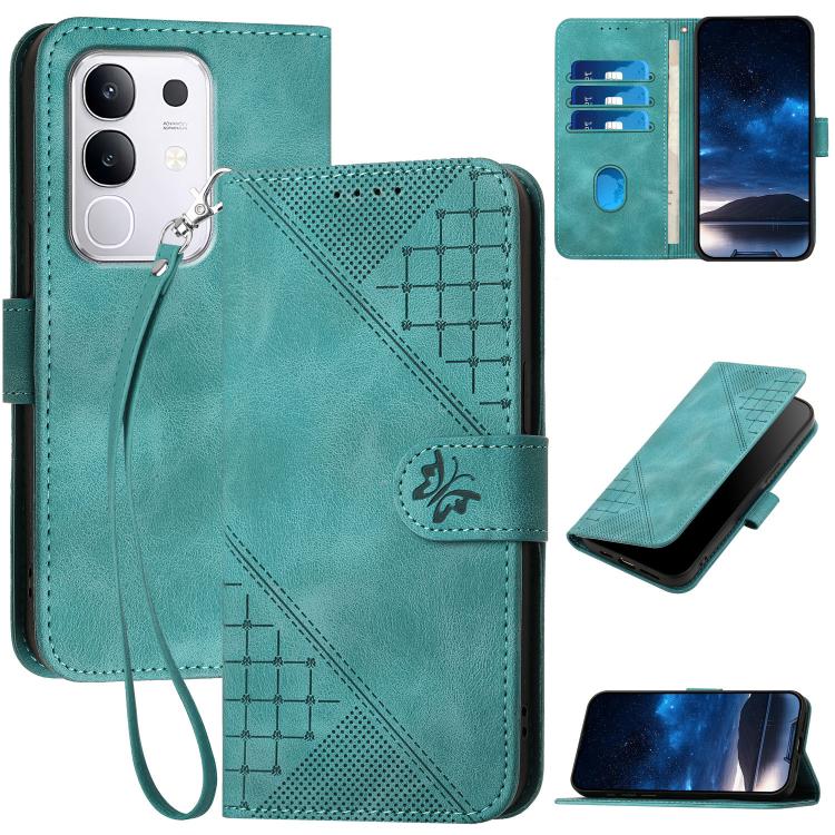 Grid Butterfly Embossed Pattern Leather Phone Case with Lanyard, For vivo V50 Lite 4G / 5G, For vivo Y39 5G, For vivo Y29s 5G / Y04 4G Global, For vivo Y29 4G, For vivo V50, For vivo Y300 / V40 Lite 4G / 5G IDN, For vivo X200 Pro, For vivo S19 Pro     ...
