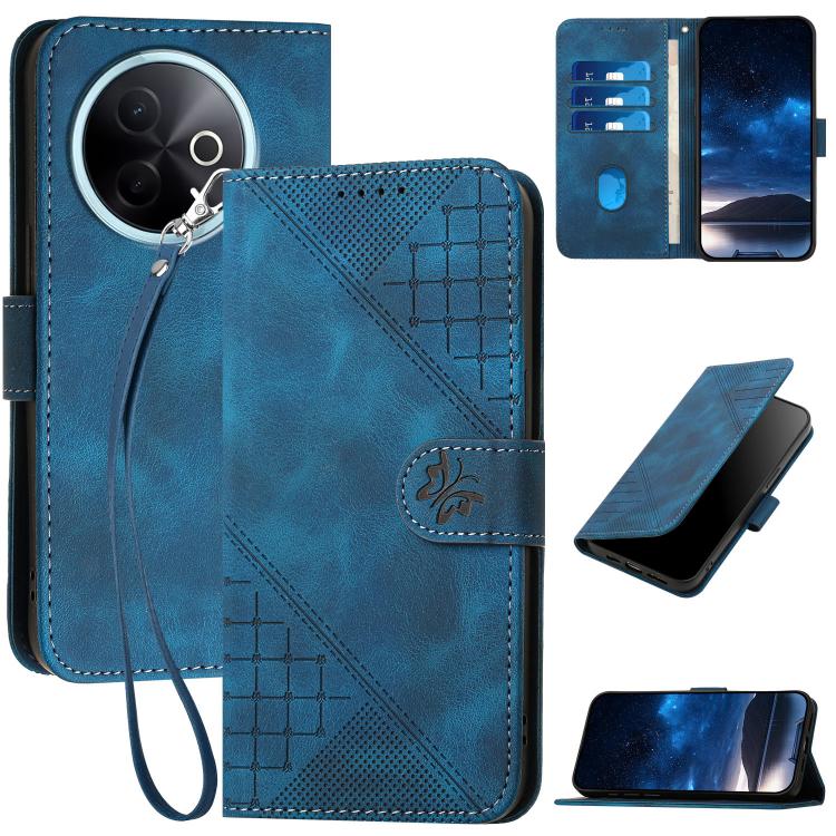 Grid Butterfly Embossed Pattern Leather Phone Case with Lanyard, For vivo V50 Lite 4G / 5G, For vivo Y39 5G, For vivo Y29s 5G / Y04 4G Global, For vivo Y29 4G, For vivo V50, For vivo Y300 / V40 Lite 4G / 5G IDN, For vivo X200 Pro, For vivo S19 Pro     ...