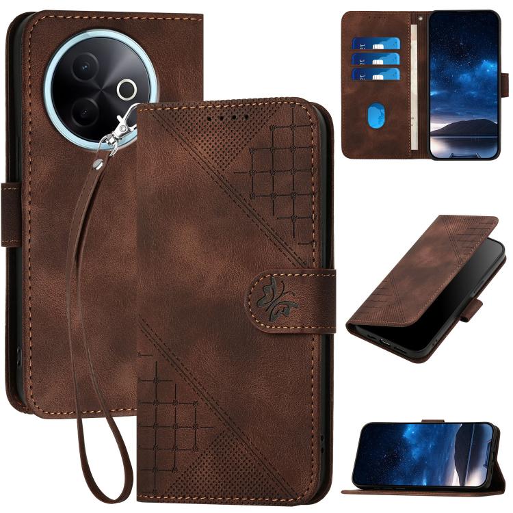 Grid Butterfly Embossed Pattern Leather Phone Case with Lanyard, For vivo V50 Lite 4G / 5G, For vivo Y39 5G, For vivo Y29s 5G / Y04 4G Global, For vivo Y29 4G, For vivo V50, For vivo Y300 / V40 Lite 4G / 5G IDN, For vivo X200 Pro, For vivo S19 Pro     ...