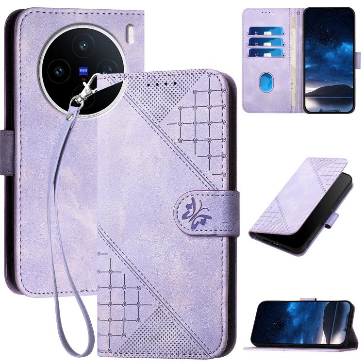 Grid Butterfly Embossed Pattern Leather Phone Case with Lanyard, For vivo Y37t 5G / Y50e / Y50s 5G, For vivo Y21 5G 2026 / Y05 4G, For vivo V70 FE 5G, For vivo Y31d 4G, For vivo V70 5G, For vivo Y500 Pro 5G, For vivo Y31 5G 2025, For vivo V60 Lite 5G  ...