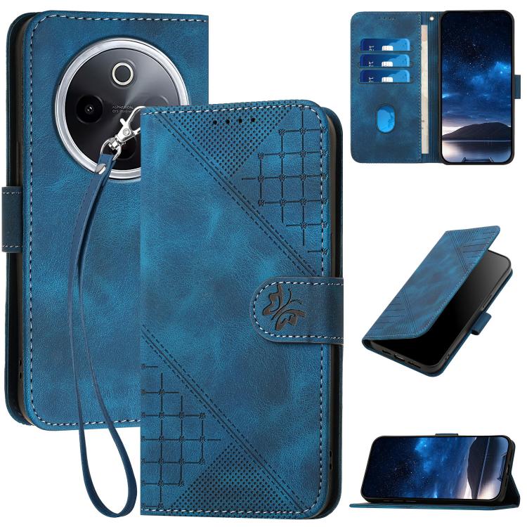 Grid Butterfly Embossed Pattern Leather Phone Case with Lanyard, For vivo Y37t 5G / Y50e / Y50s 5G, For vivo Y21 5G 2026 / Y05 4G, For vivo V70 FE 5G, For vivo Y31d 4G, For vivo V70 5G, For vivo Y500 Pro 5G, For vivo Y31 5G 2025, For vivo V60 Lite 5G  ...