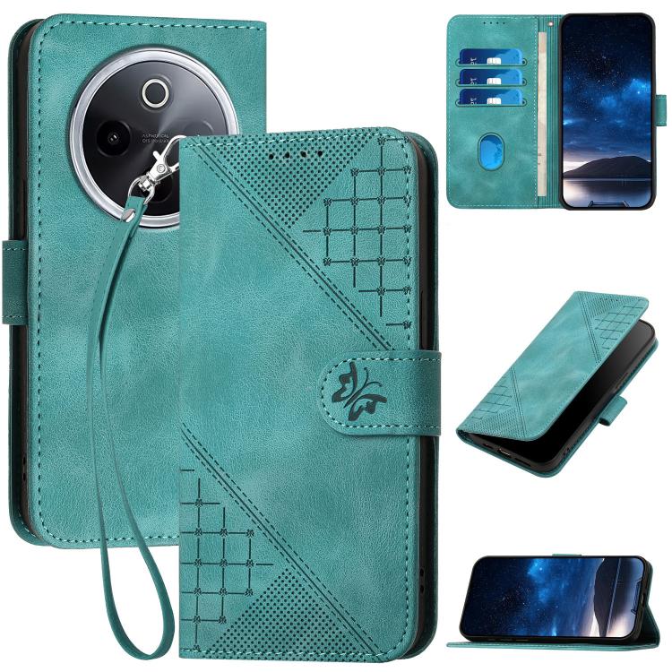 Grid Butterfly Embossed Pattern Leather Phone Case with Lanyard, For vivo Y37t 5G / Y50e / Y50s 5G, For vivo Y21 5G 2026 / Y05 4G, For vivo V70 FE 5G, For vivo Y31d 4G, For vivo V70 5G, For vivo Y500 Pro 5G, For vivo Y31 5G 2025, For vivo V60 Lite 5G  ...