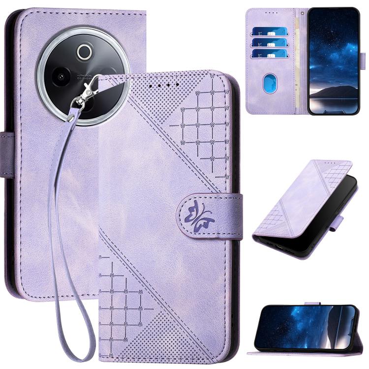 Grid Butterfly Embossed Pattern Leather Phone Case with Lanyard, For vivo Y37t 5G / Y50e / Y50s 5G, For vivo Y21 5G 2026 / Y05 4G, For vivo V70 FE 5G, For vivo Y31d 4G, For vivo V70 5G, For vivo Y500 Pro 5G, For vivo Y31 5G 2025, For vivo V60 Lite 5G  ...