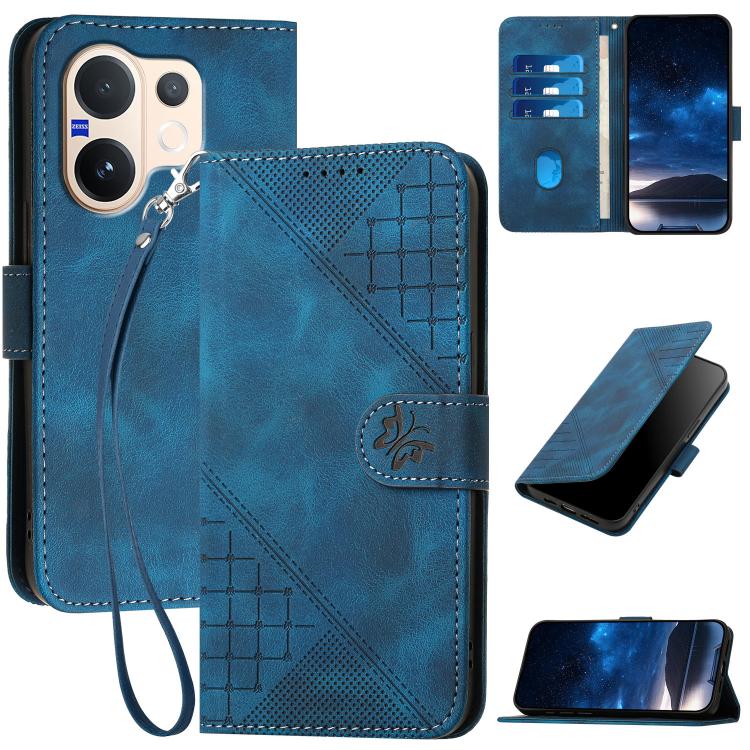 Grid Butterfly Embossed Pattern Leather Phone Case with Lanyard, For vivo Y37t 5G / Y50e / Y50s 5G, For vivo Y21 5G 2026 / Y05 4G, For vivo V70 FE 5G, For vivo Y31d 4G, For vivo V70 5G, For vivo Y500 Pro 5G, For vivo Y31 5G 2025, For vivo V60 Lite 5G  ...
