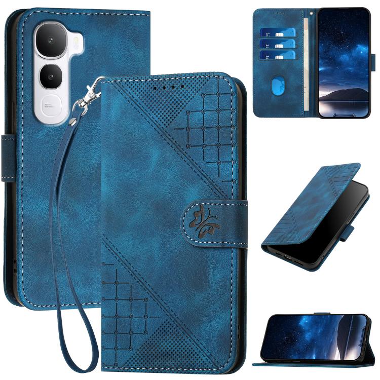 Grid Butterfly Embossed Pattern Leather Phone Case with Lanyard, For vivo Y37t 5G / Y50e / Y50s 5G, For vivo Y21 5G 2026 / Y05 4G, For vivo V70 FE 5G, For vivo Y31d 4G, For vivo V70 5G, For vivo Y500 Pro 5G, For vivo Y31 5G 2025, For vivo V60 Lite 5G  ...