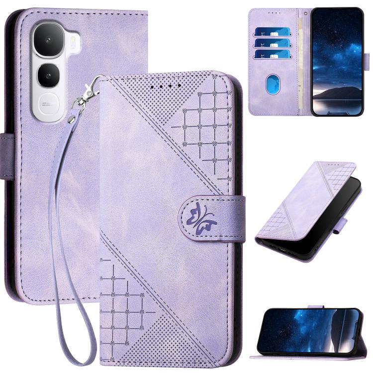 Grid Butterfly Embossed Pattern Leather Phone Case with Lanyard, For vivo Y37t 5G / Y50e / Y50s 5G, For vivo Y21 5G 2026 / Y05 4G, For vivo V70 FE 5G, For vivo Y31d 4G, For vivo V70 5G, For vivo Y500 Pro 5G, For vivo Y31 5G 2025, For vivo V60 Lite 5G  ...