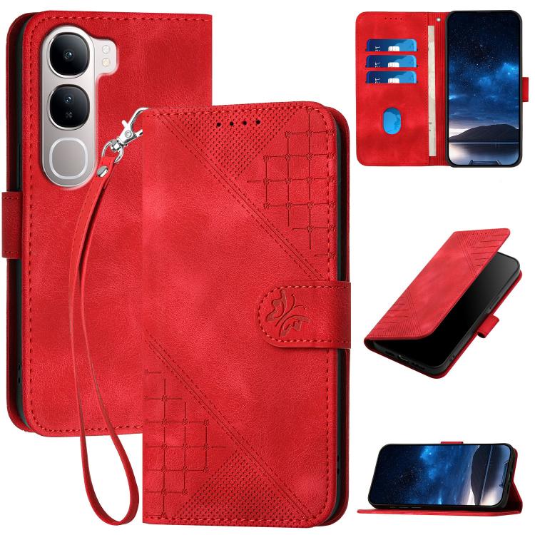 Grid Butterfly Embossed Pattern Leather Phone Case with Lanyard, For vivo Y37t 5G / Y50e / Y50s 5G, For vivo Y21 5G 2026 / Y05 4G, For vivo V70 FE 5G, For vivo Y31d 4G, For vivo V70 5G, For vivo Y500 Pro 5G, For vivo Y31 5G 2025, For vivo V60 Lite 5G  ...