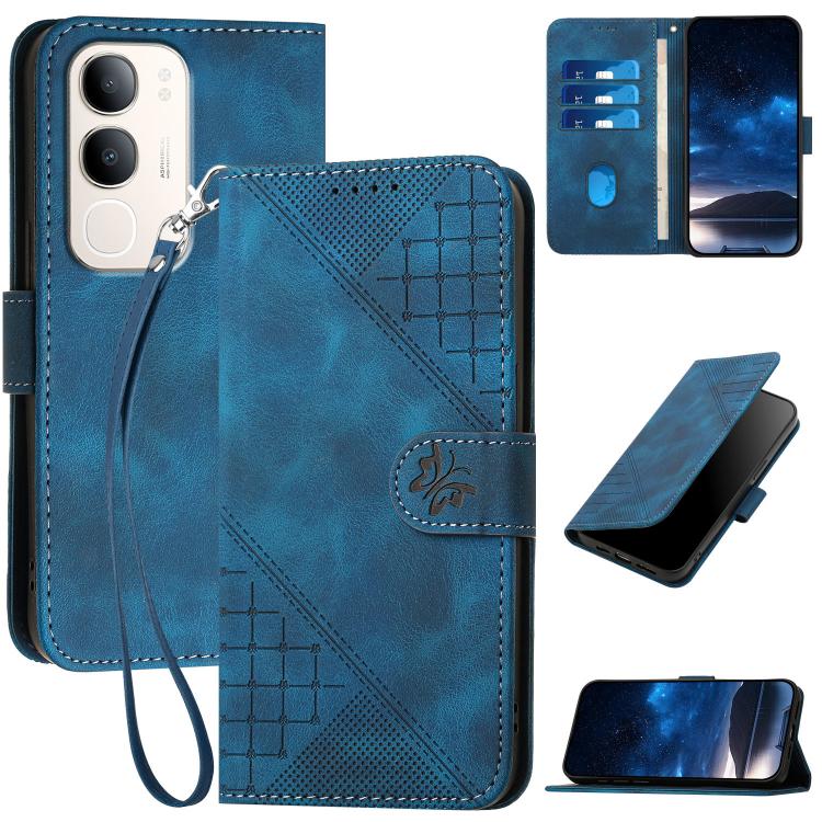 Grid Butterfly Embossed Pattern Leather Phone Case with Lanyard, For vivo Y37t 5G / Y50e / Y50s 5G, For vivo Y21 5G 2026 / Y05 4G, For vivo V70 FE 5G, For vivo Y31d 4G, For vivo V70 5G, For vivo Y500 Pro 5G, For vivo Y31 5G 2025, For vivo V60 Lite 5G  ...