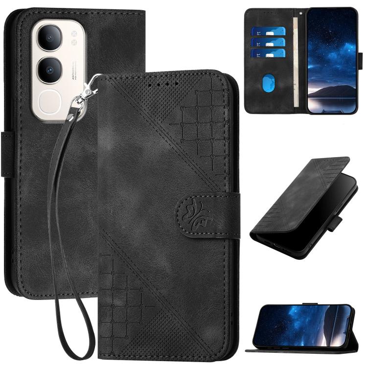 Grid Butterfly Embossed Pattern Leather Phone Case with Lanyard, For vivo Y37t 5G / Y50e / Y50s 5G, For vivo Y21 5G 2026 / Y05 4G, For vivo V70 FE 5G, For vivo Y31d 4G, For vivo V70 5G, For vivo Y500 Pro 5G, For vivo Y31 5G 2025, For vivo V60 Lite 5G  ...