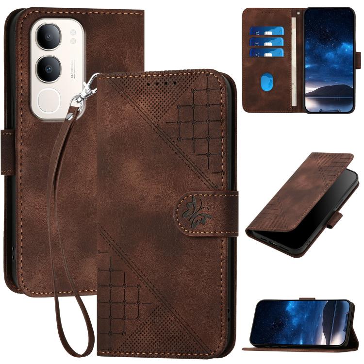 Grid Butterfly Embossed Pattern Leather Phone Case with Lanyard, For vivo Y37t 5G / Y50e / Y50s 5G, For vivo Y21 5G 2026 / Y05 4G, For vivo V70 FE 5G, For vivo Y31d 4G, For vivo V70 5G, For vivo Y500 Pro 5G, For vivo Y31 5G 2025, For vivo V60 Lite 5G  ...
