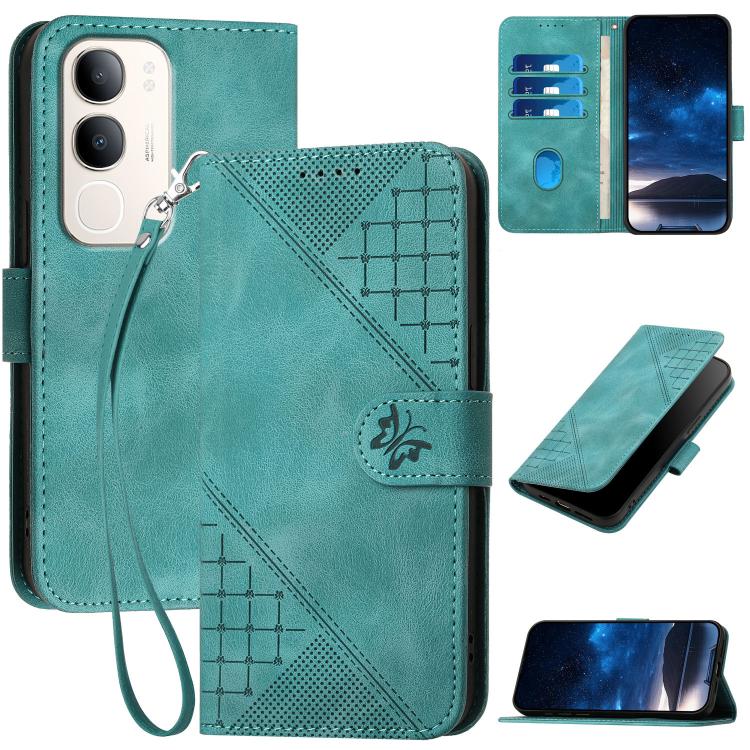 Grid Butterfly Embossed Pattern Leather Phone Case with Lanyard, For vivo Y37t 5G / Y50e / Y50s 5G, For vivo Y21 5G 2026 / Y05 4G, For vivo V70 FE 5G, For vivo Y31d 4G, For vivo V70 5G, For vivo Y500 Pro 5G, For vivo Y31 5G 2025, For vivo V60 Lite 5G  ...
