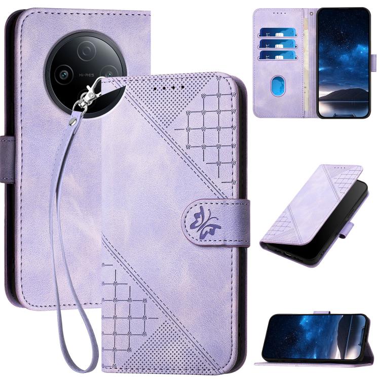 Grid Butterfly Embossed Pattern Leather Phone Case with Lanyard, For vivo Y37t 5G / Y50e / Y50s 5G, For vivo Y21 5G 2026 / Y05 4G, For vivo V70 FE 5G, For vivo Y31d 4G, For vivo V70 5G, For vivo Y500 Pro 5G, For vivo Y31 5G 2025, For vivo V60 Lite 5G  ...