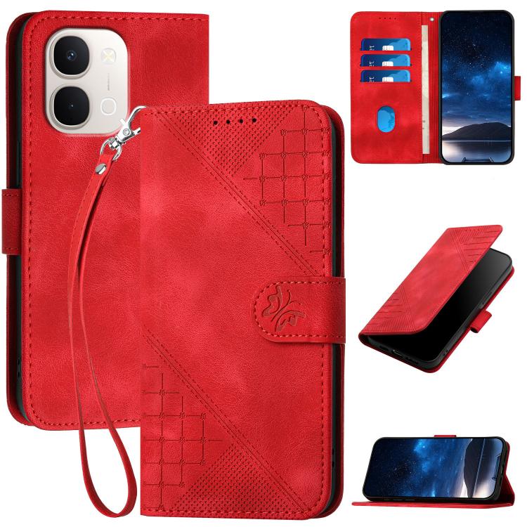 Grid Butterfly Embossed Pattern Leather Phone Case with Lanyard, For vivo Y37t 5G / Y50e / Y50s 5G, For vivo Y21 5G 2026 / Y05 4G, For vivo V70 FE 5G, For vivo Y31d 4G, For vivo V70 5G, For vivo Y500 Pro 5G, For vivo Y31 5G 2025, For vivo V60 Lite 5G  ...