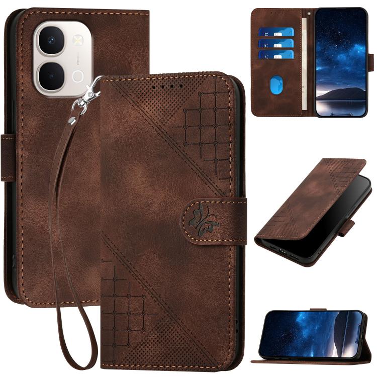 Grid Butterfly Embossed Pattern Leather Phone Case with Lanyard, For vivo Y37t 5G / Y50e / Y50s 5G, For vivo Y21 5G 2026 / Y05 4G, For vivo V70 FE 5G, For vivo Y31d 4G, For vivo V70 5G, For vivo Y500 Pro 5G, For vivo Y31 5G 2025, For vivo V60 Lite 5G  ...