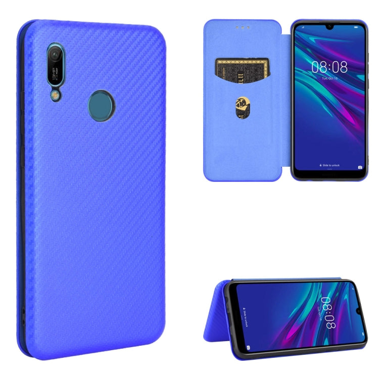 Blue carbon fiber texture magnetic flip phone case with card slot and kickstand
