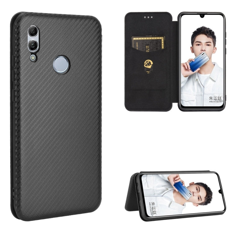 Black carbon-fiber texture magnetic flip phone case with card slot and horizontal stand