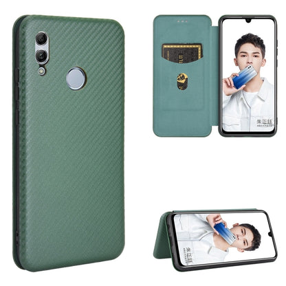 Green magnetic flip phone case with carbon fiber back, card slot, and kickstand