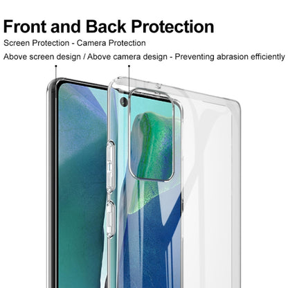 Clear hard phone case offering front and back protection with camera cutout