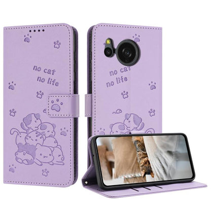 Embossed Kitten Phone Leather Case with Lanyard, For Sharp Aquos wish6, For Sharp Aquos R11, For Sharp Aquos R10 / R9, For Sharp Aquos wish5, For Sharp Aquos Sense 9, For Sharp Aquos wish4 SH-52E, For Sharp Aquos Sense 8, For Sharp Aquos Wish 3
