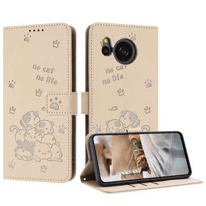 Embossed Kitten Phone Leather Case with Lanyard, For Sharp Aquos wish6, For Sharp Aquos R11, For Sharp Aquos R10 / R9, For Sharp Aquos wish5, For Sharp Aquos Sense 9, For Sharp Aquos wish4 SH-52E, For Sharp Aquos Sense 8, For Sharp Aquos Wish 3