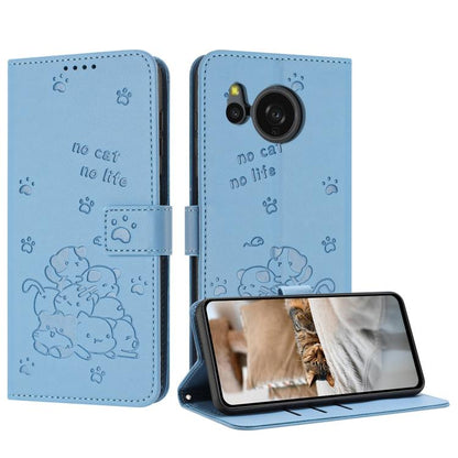Embossed Kitten Phone Leather Case with Lanyard, For Sharp Aquos wish6, For Sharp Aquos R11, For Sharp Aquos R10 / R9, For Sharp Aquos wish5, For Sharp Aquos Sense 9, For Sharp Aquos wish4 SH-52E, For Sharp Aquos Sense 8, For Sharp Aquos Wish 3