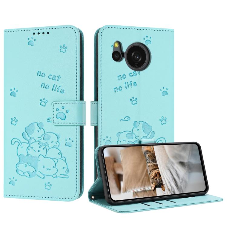 Embossed Kitten Phone Leather Case with Lanyard, For Sharp Aquos wish6, For Sharp Aquos R11, For Sharp Aquos R10 / R9, For Sharp Aquos wish5, For Sharp Aquos Sense 9, For Sharp Aquos wish4 SH-52E, For Sharp Aquos Sense 8, For Sharp Aquos Wish 3