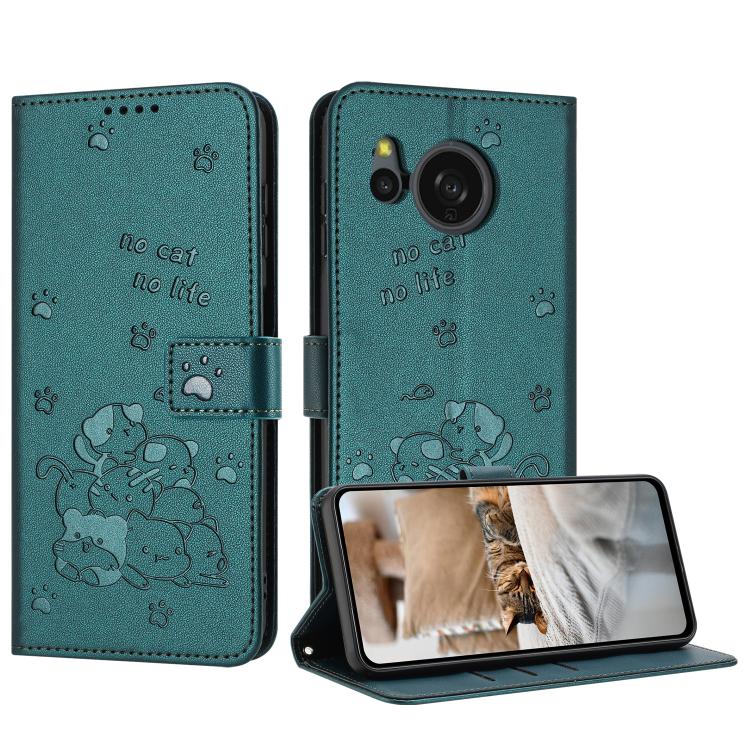 Embossed Kitten Phone Leather Case with Lanyard, For Sharp Aquos wish6, For Sharp Aquos R11, For Sharp Aquos R10 / R9, For Sharp Aquos wish5, For Sharp Aquos Sense 9, For Sharp Aquos wish4 SH-52E, For Sharp Aquos Sense 8, For Sharp Aquos Wish 3