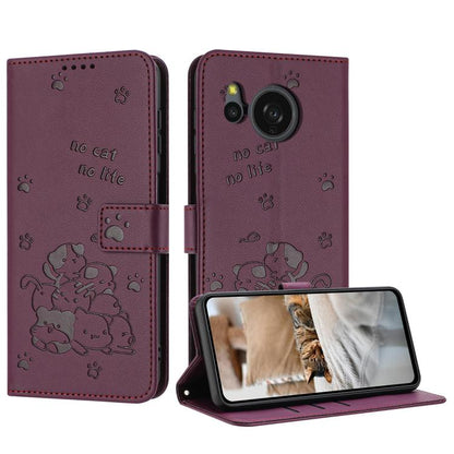 Embossed Kitten Phone Leather Case with Lanyard, For Sharp Aquos wish6, For Sharp Aquos R11, For Sharp Aquos R10 / R9, For Sharp Aquos wish5, For Sharp Aquos Sense 9, For Sharp Aquos wish4 SH-52E, For Sharp Aquos Sense 8, For Sharp Aquos Wish 3